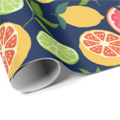 Papier Cadeau Citrus bleu foncé Citron orange Tangerine Motif (Coin rond)