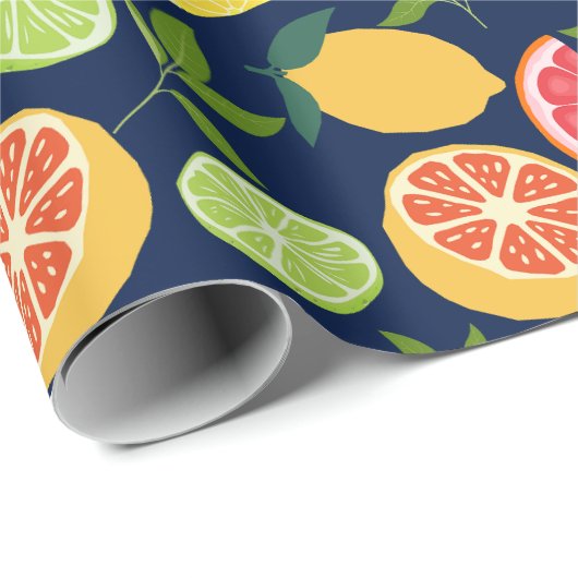 Papier Cadeau Citrus bleu foncé Citron orange Tangerine Motif (Coin rond)