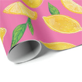 Papier Cadeau Citrus Citron Fruit motif rose (Coin rond)
