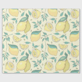 Papier Cadeau Citrus de citron moderne jaune d'été Personnalisé (Plat)