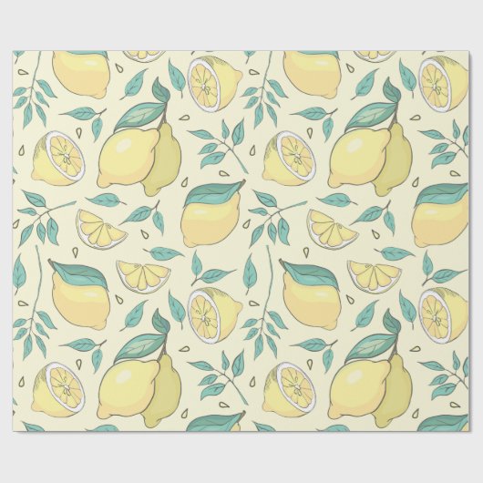 Papier Cadeau Citrus de citron moderne jaune d'été Personnalisé (Plat)