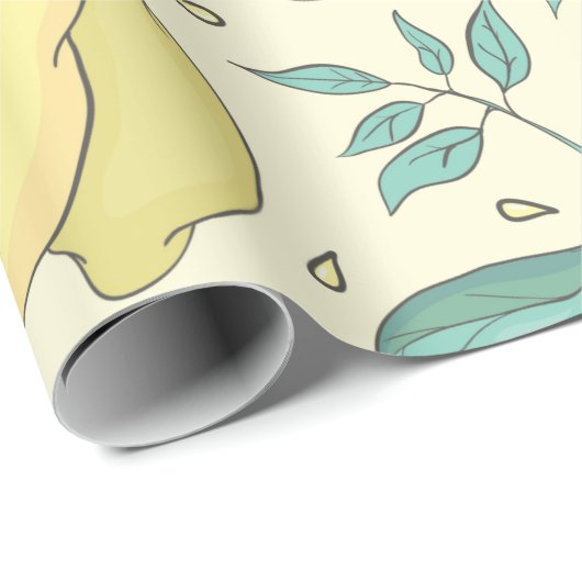 Papier Cadeau Citrus de citron moderne jaune d'été Personnalisé (Coin rond)