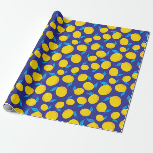 Papier Cadeau Citrus Été Citrons Bleu Foncé Sans Mer Anniversair