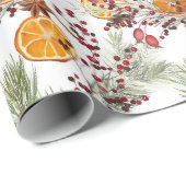 Papier Cadeau Citrus Orange Pine Berry Noël (Coin rond)