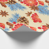 Papier Cadeau Citrus rouge bleu et épices Joyeux Noël (Coin)