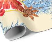 Papier Cadeau Citrus rouge bleu et épices Joyeux Noël (Coin rond)