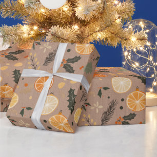 Papier Cadeau Citrus séchés Kraft d'hiver moderne