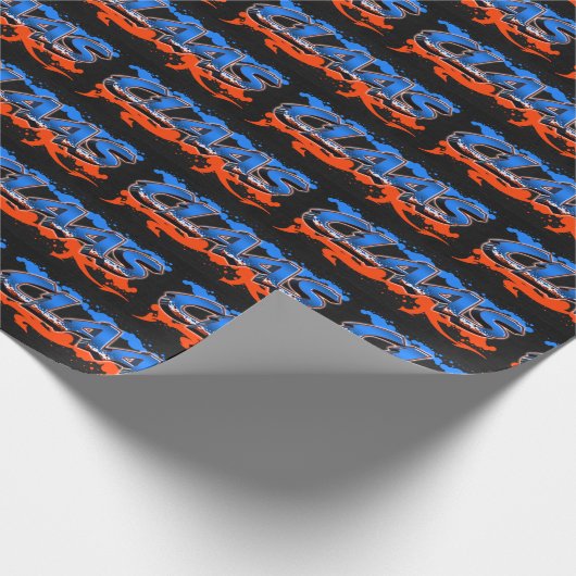 Papier Cadeau Claa prénom Graffiti blue orange (Coin)