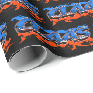 Papier Cadeau Claa prénom Graffiti blue orange