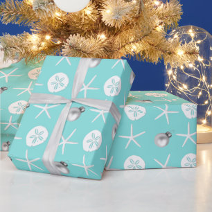 Papier Cadeau Clair bleu Starfish Sand Dollar Tropical Christmas