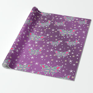 Papier Cadeau clair, brillant, papillons, exclusif + motif,