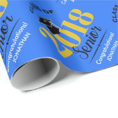 Papier Cadeau Classe de 2018 % pipe% bleu et or (Coin rond)