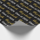 Papier Cadeau Classe de 2024 et nom du diplômé Black White Gold (Coin)