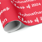 Papier Cadeau Classe de 2024 Red White Félicitations Grad Name (Coin rond)