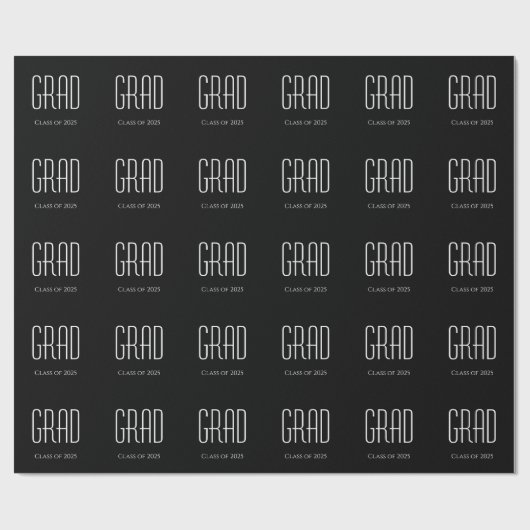 Papier Cadeau Classe de 2025 Graduation Simple Noir Blanc (Plat)