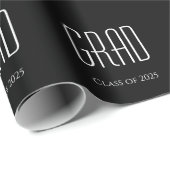 Papier Cadeau Classe de 2025 Graduation Simple Noir Blanc (Coin rond)