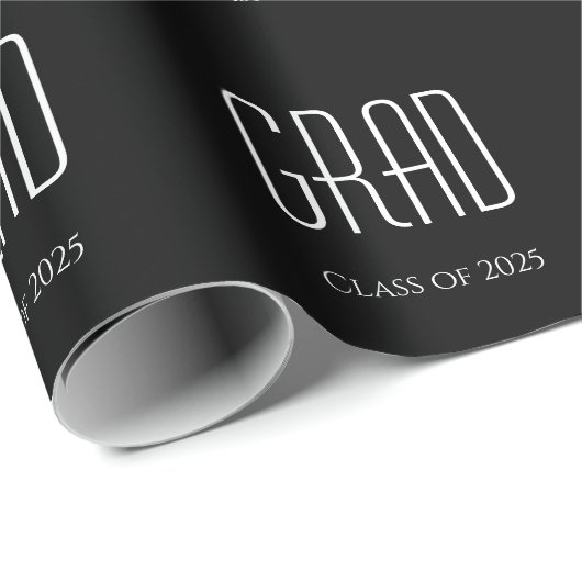 Papier Cadeau Classe de 2025 Graduation Simple Noir Blanc (Coin rond)
