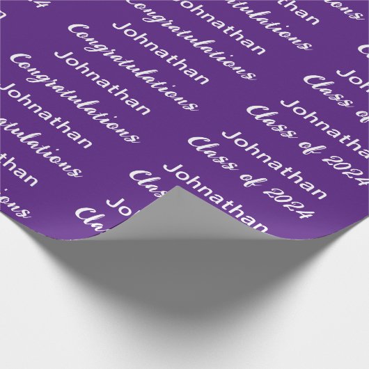 Papier Cadeau Classe de 24 Purple White Félicitations Grad Name (Coin)