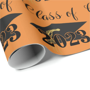 Papier Cadeau Classe de cap de graduation Année Orange Noir