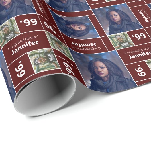 Papier Cadeau Classe de carré Photo Année Maroon (Coin rond)