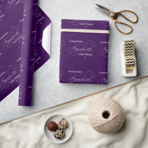 Papier Cadeau Classe de Script chic foncé violet de 2025 Graduat