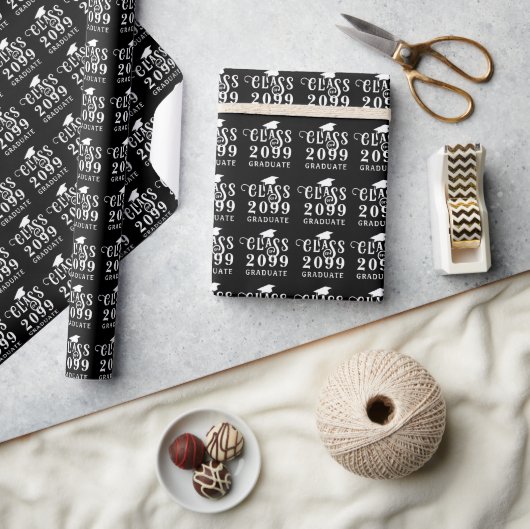 Papier Cadeau Classe d'études Année Diplômée Noir Blanc Motif (Artisanat)