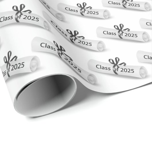 Papier Cadeau Classe du Diplôme 2025 en blanc (Coin rond)