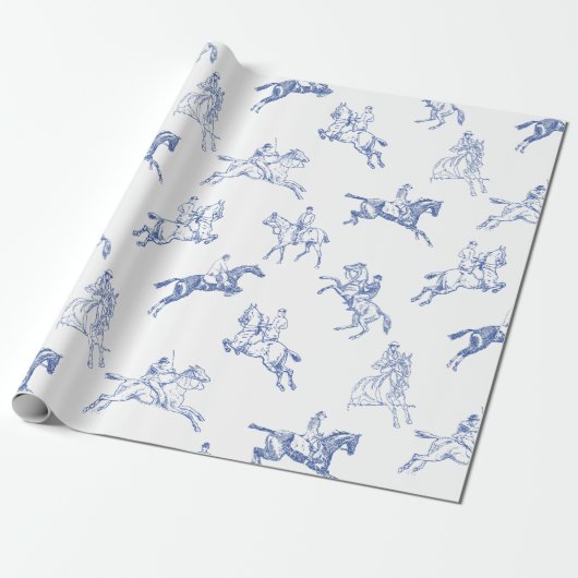 Papier Cadeau Classé Elegant Rustic Blue Horses Country Toile (Déroulé)