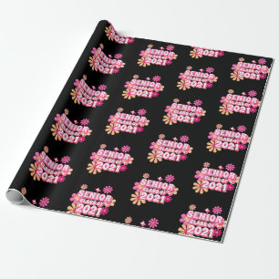 Papier Cadeau Classe supérieure de 2021 Graduate Pink Retro Mot