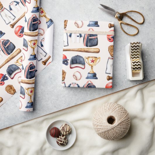 Papier Cadeau Classic Baseball Gear Watercolor Design Wrap (Artisanat)