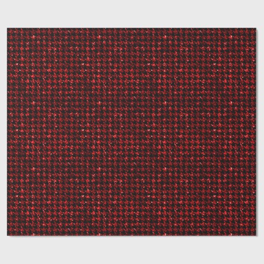Papier Cadeau Classic Black and Glitter Red Houndstooth Pattern  (Plat)