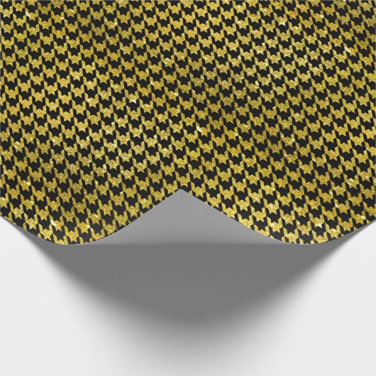 Papier Cadeau Classic Black and Gold Houndstooth Pattern  (Coin)