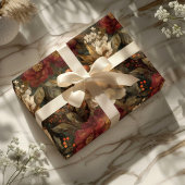 Papier Cadeau Classic Christmas Red and Cream Winter Floral