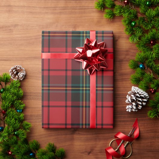 Papier Cadeau Classic Festive Élégant Red Tartan Holiday (Cadeau de vacances)