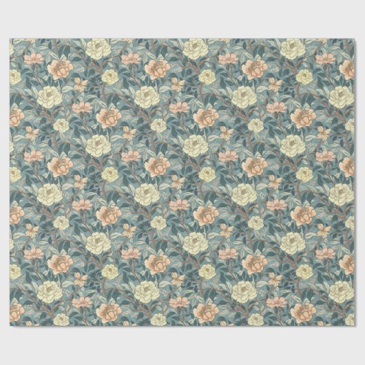 Papier Cadeau Classic Heirloom Flowers on Dusty Teal (Plat)