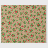 Papier Cadeau Classic Holiday Green Holly Red Berries (Plat)