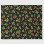 Papier Cadeau Classic Holiday Green Holly Red Berries Motif (Plat)