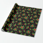 Papier Cadeau Classic Holiday Green Holly Red Berries Motif (Déroulé)