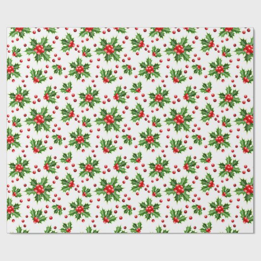 Papier Cadeau Classic Holiday Holly Tree Feuilles Berries Motif (Plat)