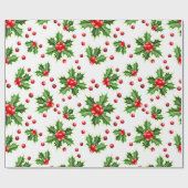Papier Cadeau Classic Holiday Holly Tree Feuilles Berries Motif (Plat)