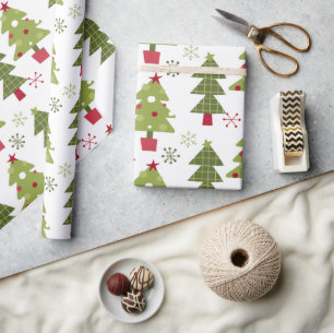 Papier Cadeau Classic mignon Arbres de Noël Vert Blanc Rouge