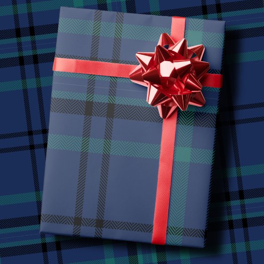 Papier Cadeau Classic Navy and Green Tartan Christmas