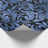 Papier Cadeau Classic Navy Blue Metal Foil Swirls Damask (Coin)