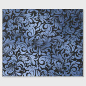 Papier Cadeau Classic Navy Blue Metal Foil Swirls Damask (Plat)