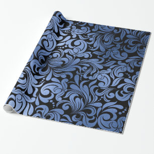Papier Cadeau Classic Navy Blue Metal Foil Swirls Damask