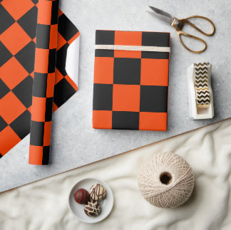 Papier Cadeau Classic Orange et Black Checkers