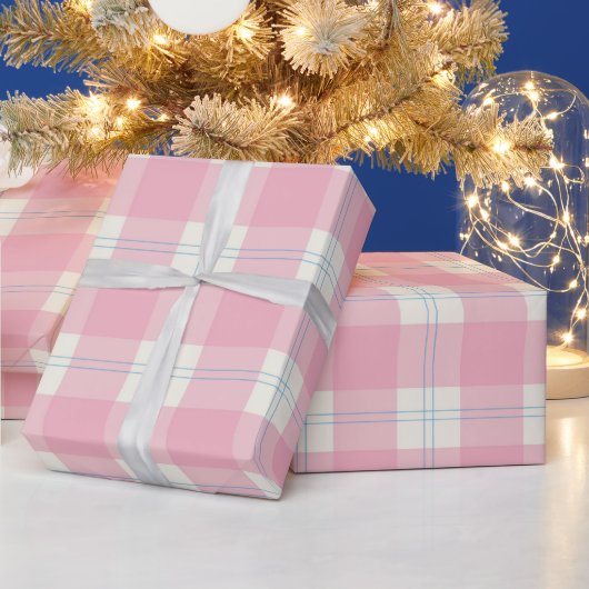 Papier Cadeau Classic Pink & Blue Preppy Plaid PatWrapping Paper (Vacances)