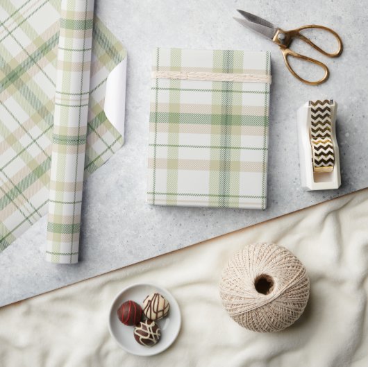 Papier Cadeau Classic Plaid collection vert pastel neutre (Artisanat)