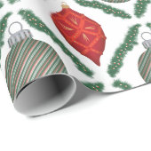 Papier Cadeau Classic Red Christmas Ornaments Wrapping Paper (Coin rond)