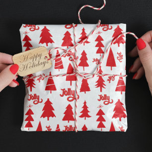 Papier Cadeau Classic Red Christmas Tree Jolly Motif de vacances